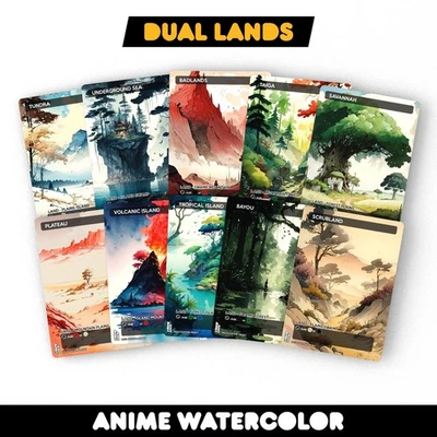 Anime Watercolor Dual Lands Bundle - Set of 10 Playtest for Magic Commander - Image 1 of 4