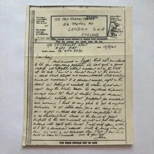 WWII Airgraph. From A682 RAF c/o APO 3030. To London England. 1943. - Picture 1 of 2