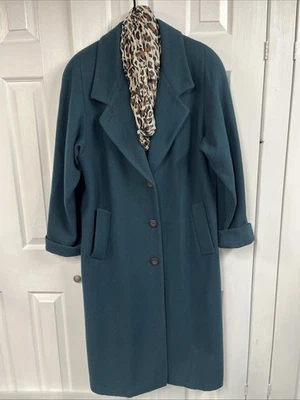 Casaco de lã Out Brook feminino tamanho 12 azul-petróleo escuro com botões longo elegante vintage anos 80 anos 90 - Imagem 1 de 4