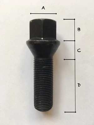 Radschraube M14 x 1.25 x 28mm Kegelbund 60° M14x1.25 schwarz Radbolzen SCC