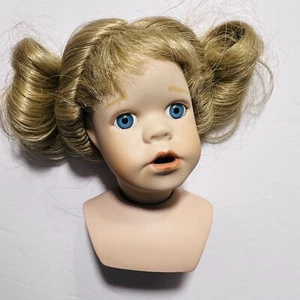 Vintage Porcelain Doll Head Swivel Blonde Wig Parts For 13” Dolls Replace - Picture 1 of 8