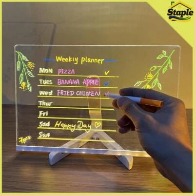 30 x 20cm Large LED Note Board with Colors, Acrylic Dry Erase Board with 7 Pens - Image 1 of 4