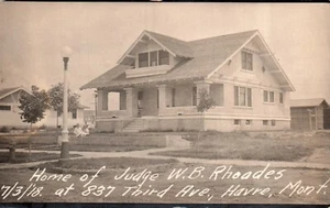 POSTCARD HOME OF JUDGE W. B. RHODES THIRD AVENUE HAVRE MONTANA - Imagen 1 de 2