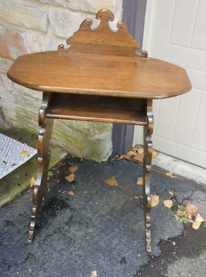 Vintage Arts & Crafts Hand-Crafted Style Wood Telephone Accent Parlor Table - Image 1 of 4