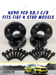Passend für Fiat Radabstandshalter 20 mm schwarz Legierung + Schrauben 4x98 58,1 x 4 - Bild 1 von 6