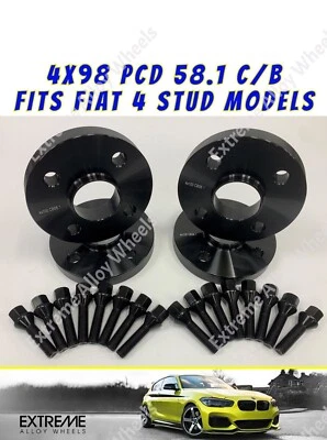 Fits Fiat Wheel Spacers 16mm 500 Doblo Panda Black Alloy + Bolts 4x98 58.1 x 4 - Image 1 of 4