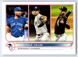 2022  Topps #138 AL Strikeouts Leaders (Robbie Ray / Gerrit Cole / Dylan Cease) - Picture 1 of 2