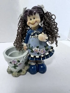 Vintage K Collection 5” Tall Resin Girl Figurine Girly Hair, Baskets - Picture 1 of 3