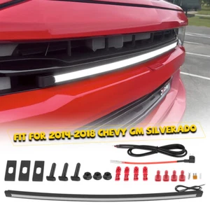 White LED DRL Grill Accent Bar Light Kit Curved For 2014-2018 Chevy GM Silverado - Picture 1 of 11