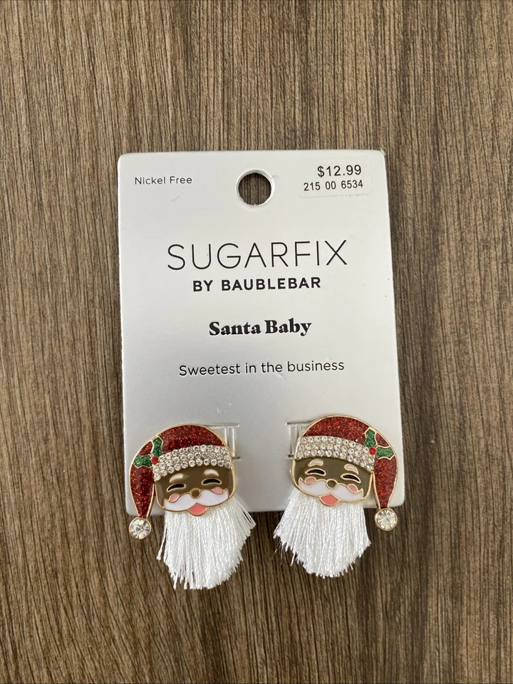 Sugarfix SANTA BABY Baublebar Black Santa Head Christmas Fringe Beard Earrings