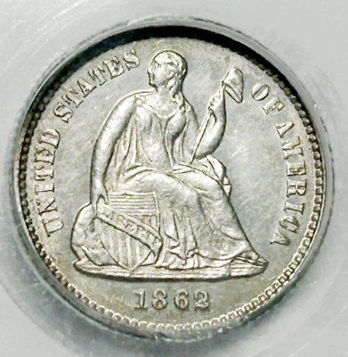 1862 Choice Proof "Plus"! CIVIL WAR! $850-CU 550-Minted! Key Seated Half Dime 5c - Image 1 of 4