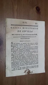 Nº 60 Gazeta Ministerial de Sevilla Viérnes Diciembre 1808 Vich.....Buenos-Ayres - Imagen 1 de 1