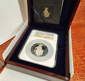 2018 Great Britain Queens Beasts Black Bull Clarence £10 5oz Silver NGC PF69 UC - Picture 1 of 16