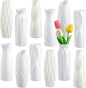 12 Pcs White Flower Vases Bulk for Centerpieces Plastic White Bud Vase for Flowe - Picture 1 of 7