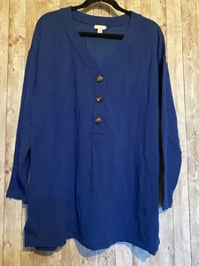 J Jill Women's Oversized Henley Knit Top Shirt Blue Size Large - Picture 1 of 7