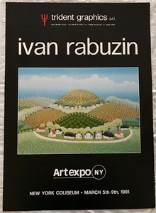 HERMOSO PÓSTER VINTAGE IMPRESIÓN ARTÍSTICA MILAN ITALIA DE IVAN RABUZIN EXPOSICIÓN DE ARTE NUEVA YORK - Imagen 1 de 1