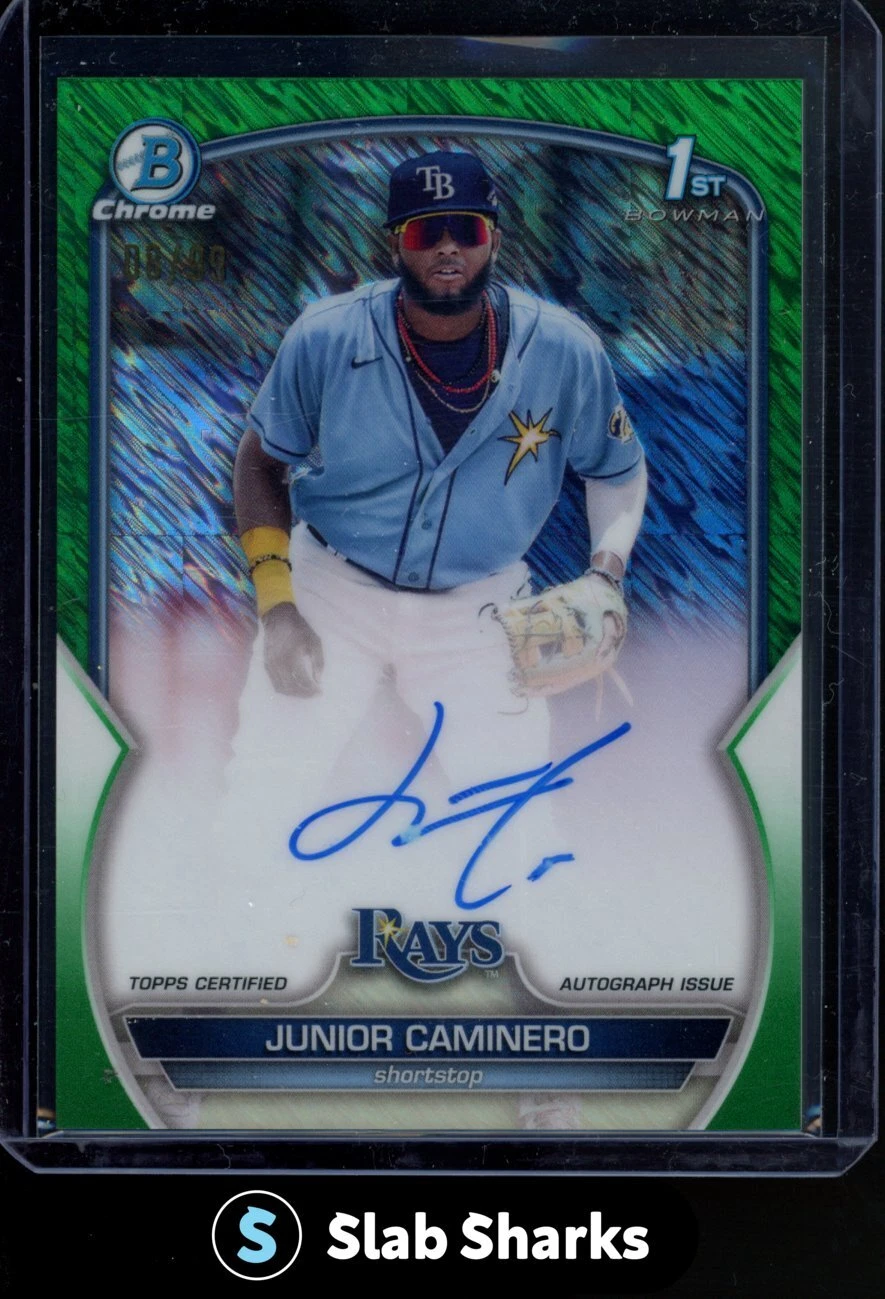 2023 BOWMAN CHROME JUNIOR CAMINERO GREEN SHIMMER AUTO /99 1ST