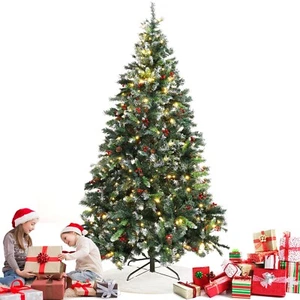 7 Feet Christmas Tree with 1183 PVC Branch 400 LEDs 64 Pinecone & Red Fruit M6H3 - Picture 1 of 9