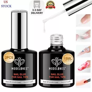 modelones 9 in One Gel Nail Glue Brush On Nail Glue 15 ml for tips, Rhinestones, - Picture 1 of 10