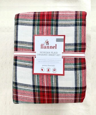 Pottery barn Kids Holiday Morgan PLAID ORGANIC Flannel Twin Sheet Set Christmas - Image 1 of 3
