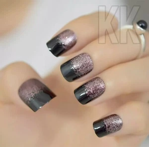 red shimmer Fake Nails With Glitter 24pcs Acrylic Full Square False Nails - Picture 1 of 3