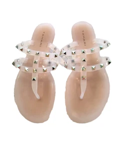 Tahari Flip Flop Women's 6 Nude Silver Studs Gelly Jellly Plastic Water Flats - Picture 1 of 8