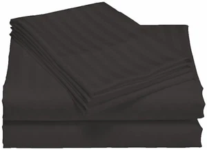 100 % Ägyptische Baumwolle 600 Fäden King/Groß Tiefe Taschen Lakenset Dunkelgrau Streifen - Bild 1 von 1