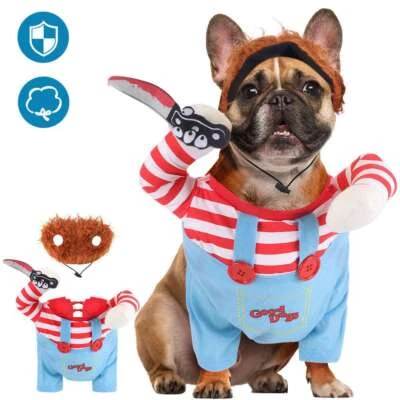 Halloween Funny Chucky Doll Dog Costume Pet Cosplay Knife Doll Fancy Party Cloth