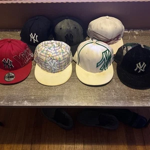 Lot Of (7) New Era MLB New York Yankees Fitted Baseball Hats Caps Size 7 1/8 - Picture 1 of 22