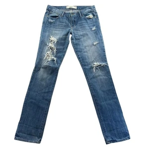 Pantalones de mezclilla para mujer Abercrombie & Fitch talla 6L desgastados ajustados pierna recta azul - Imagen 1 de 15