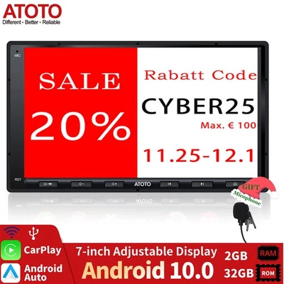 ATOTO A6 7 Zoll Doppel 2DIN AI Autoradio mit CarPlay Android Auto Dual Bluetooth - Bild 1 von 4