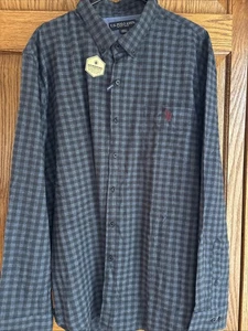 Neu mit Etikett U.S. Polo Assn blau & schwarz kariertes langärmeliges Herren Flanellhemd 3XL - Bild 1 von 15