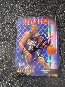 1997-98 Fleet Ultra On card AUTO Ray Allen Quick Picks Milwaukee Bucks UCONN - Picture 1 of 2