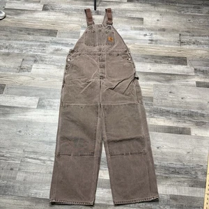 Vintage Carhartt Bibs Double Knee Size 38x32 Union Made USA Brown - Picture 1 of 9