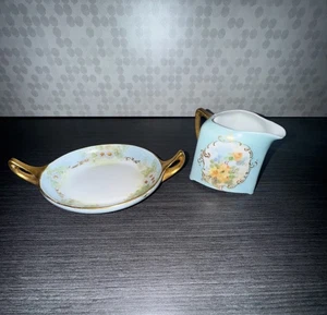 Antique O&EG Royal Austria Hand Painted Set 1910s Gold Handles Floral Porcelain - Picture 1 of 13