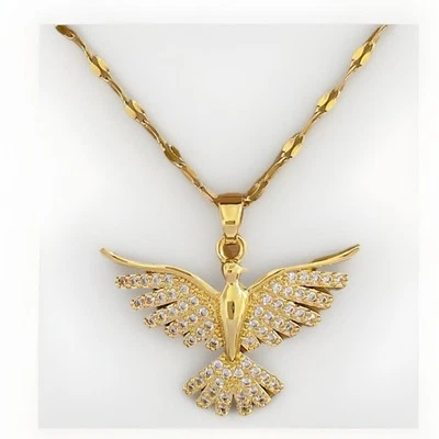 STAINLESS STEEL KETTE MIT PHÖNIX ANHÄNGER ZIRKONIA WEISs  EDELSTAHL VERGOLDET - Bild 1 von 4