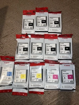 Canon PFI-102 MBK BK CYM Ink Tank Genuine Sealed Packs - Image 1 of 4