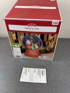 5.5' SANTA DEER SNOW FLURRY SNOW GLOBE Airblown Yard Inflatable Holiday Time - Picture 1 of 11