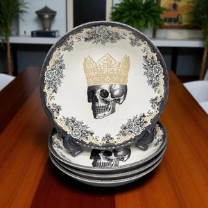 Set Of 4 Halloween Skeleton Skull Crown Royal Stafford Cereal Bowls Gothic READ - Picture 1 of 23