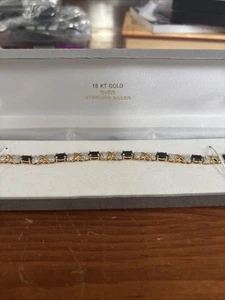 18K Gold Over Sterling Silver 7.5in Bracelet Genuine Sapphire & Diamond Accent - Picture 1 of 3