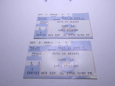Atlanta Braves vs New York Mets / September 2, 1992 / TWO TICKET STUBS - Image 1 of 2