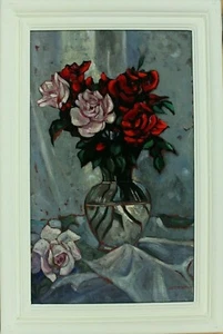 Herrmann von Point Stillleben mit Rosen in Glasvase Öl signiert - Picture 1 of 6