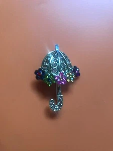 Vintage Umbrella Brooch - Colourful Rhinestone Brooch. - Picture 1 of 6