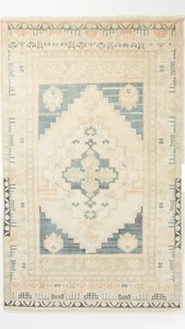 New  Anthropologie Hand-Knotted Anadolu Rug Muted Blue Oriental Hertz Medallion - Picture 1 of 4