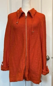 WEEKENDS by CHICO’S Cardigan Maglione 1/Med Zip Frontale Arancione Boho Loungewear - Foto 1 di 15