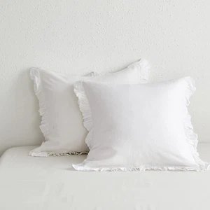 100% Linen Stone Washed Euro Sham with Ruffle 26X26 Inch Pillow Cover Set of 2, - Picture 1 of 6
