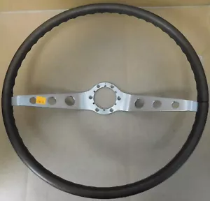GM 2 Spoke Wood Steering Wheel, Not Bent, Has Cracks On Both Sides, 6 Bolt, Alum - Picture 1 of 4