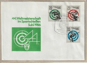 Ersttagsbrief "44. Weltmeisterschaft im Sportschießen Suhl" Marken/Stempel 1986 - Bild 1 von 1