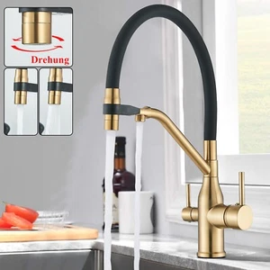 Grifo de cocina extensible de 3 vías filtro de agua grifo de agua grifo dorado - Imagen 1 de 14