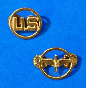Rare Original USAF Enlisted Man's Brass Collar Badges 1947-48 Clutch Post - Picture 1 of 6